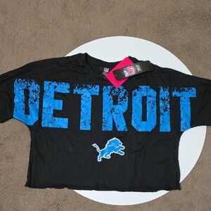 NFL Black Crop Top with Bold Blue DETROIT Graphic